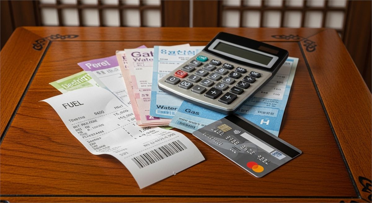 영수증과 계산기, 카드로 고유가 부담을 상징한 생활 장면