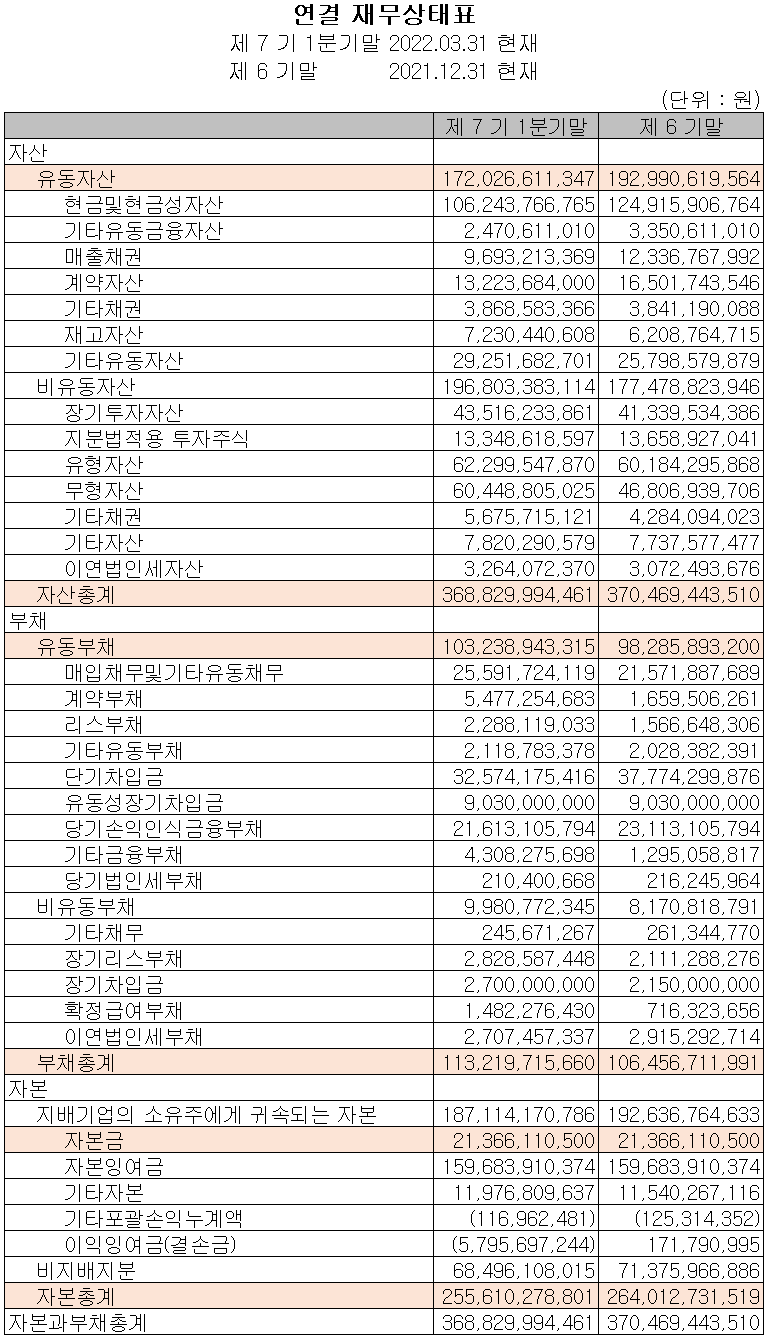 위지윅스튜디오 - 재무상태표