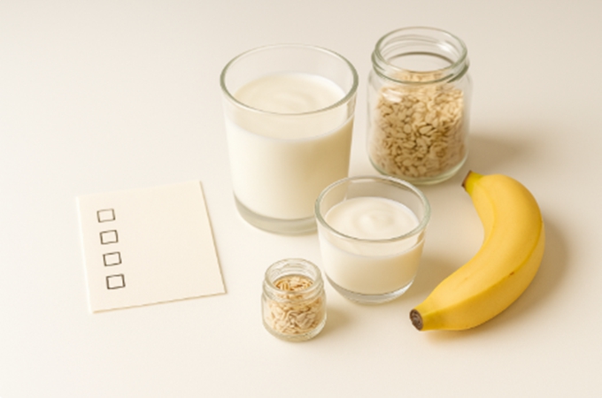 프로바이오틱스&middot;프리바이오틱스 조합과 체크리스트가 한 프레임에 보이는 구성.