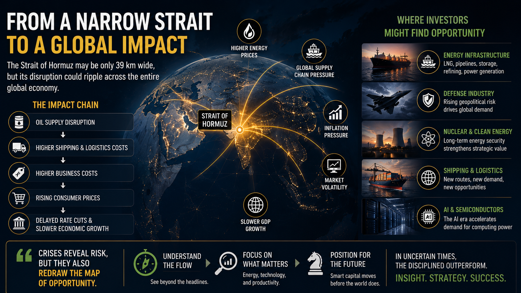 Global economic uncertainty driven by energy risks, inflation fears, AI growth, and shifting investment trends.