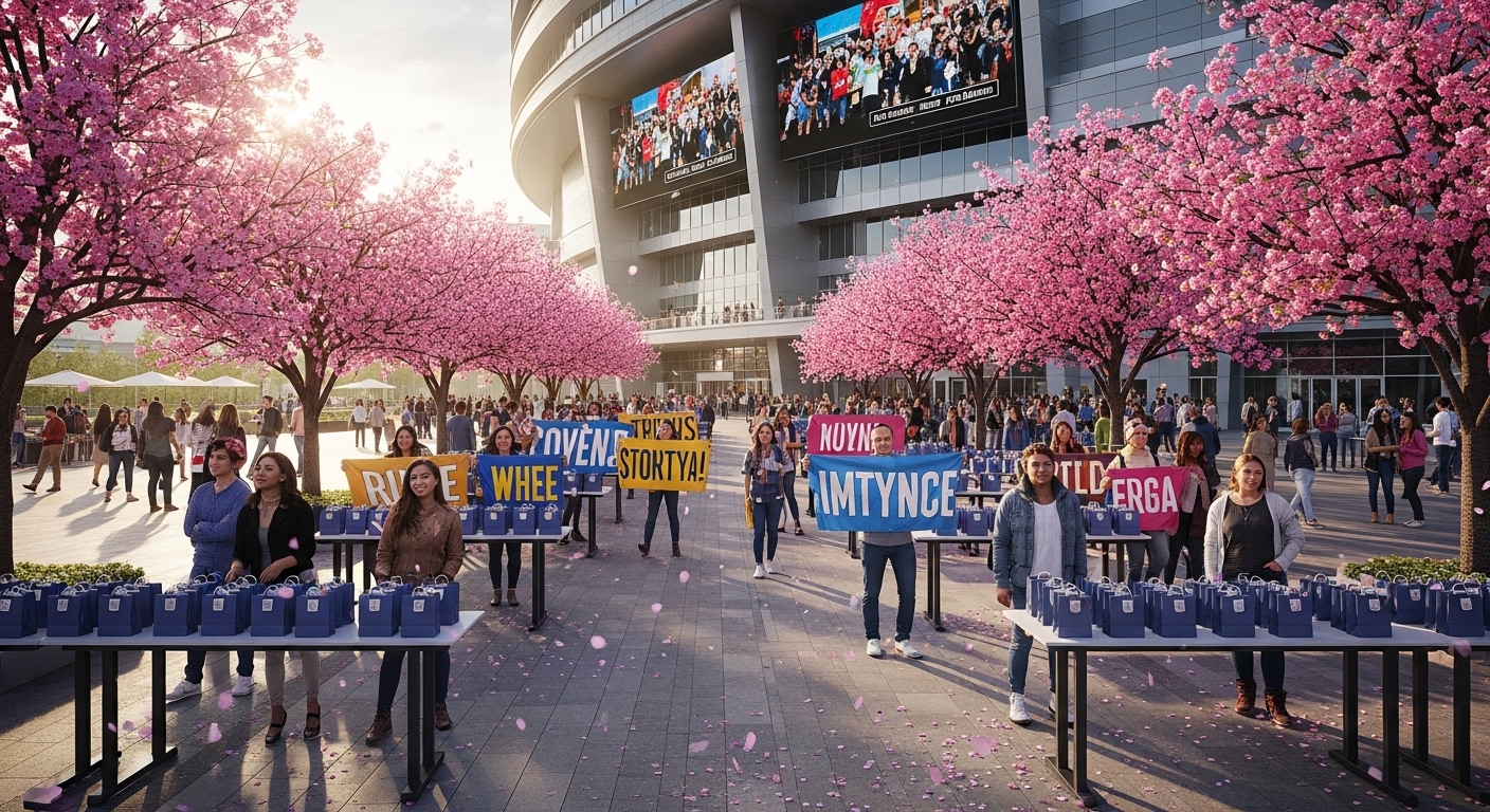 고양 아레나 야외 광장에서 진행되는 팬들의 슬로건 및 굿즈 나눔 이벤트 현장