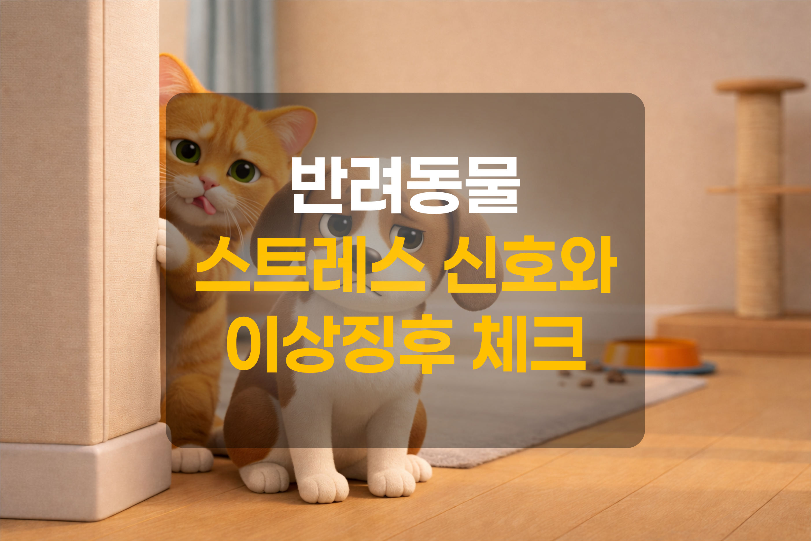 반려동물(강아지, 고양이)이 스트레스를 받은 모습을 표현한 그림