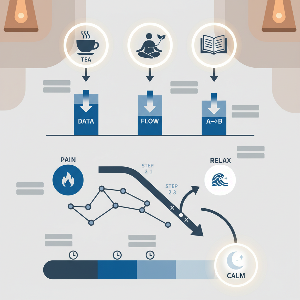 就寝前3ステップによる痛み軽減の観測データに関する統計・生理メカニズム・対策を示す政策リポート用インフォグラフィック