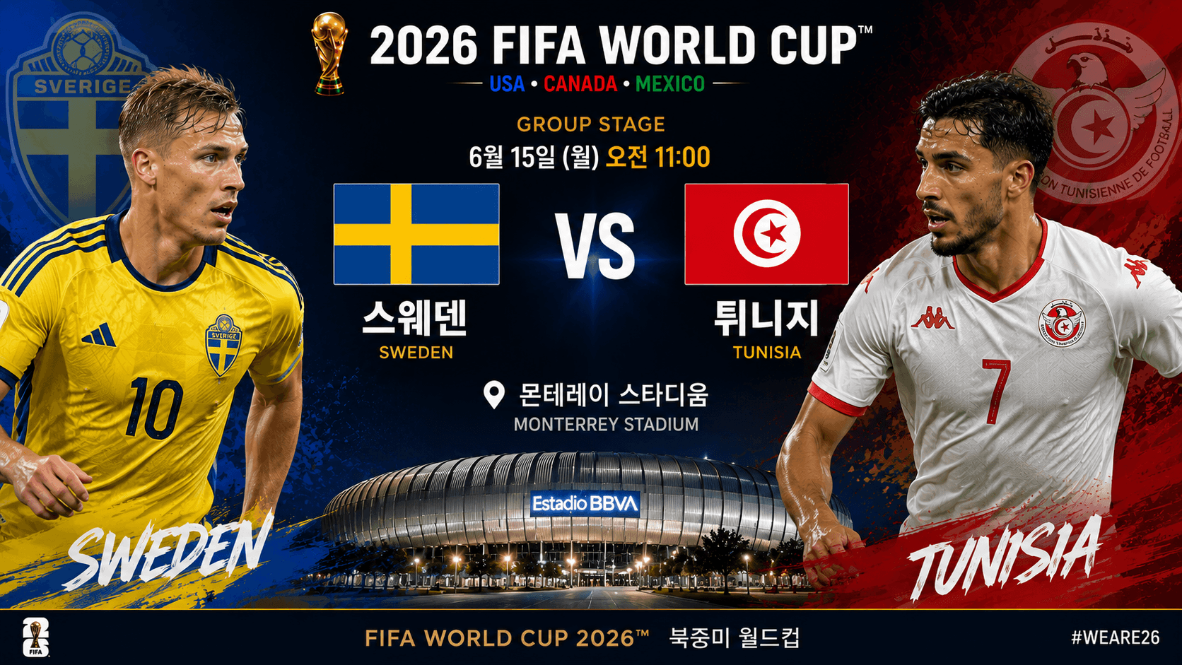 2026 FIFA 북중미 월드컵 조별리그 F조 스웨덴 대 튀니지 경기 일정