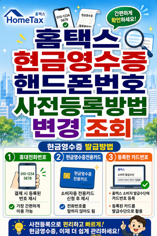 홈택스 현금영수증 핸드폰번호 등록방법 휴대전화번호 사전등록&middot;변경&middot;조회