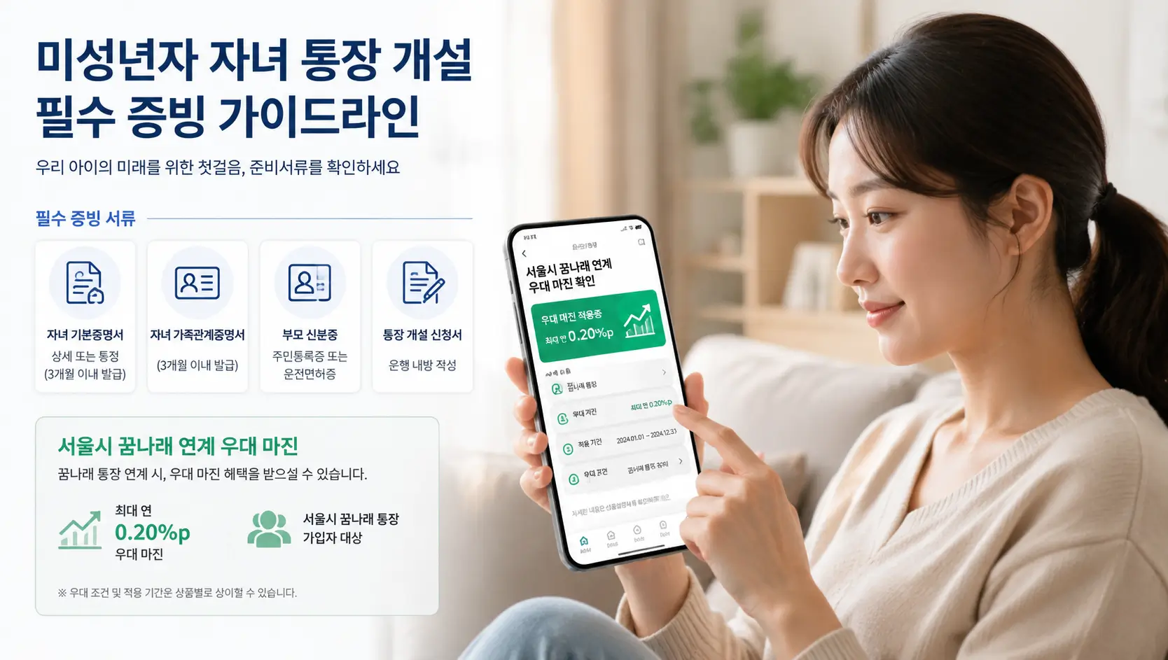 미성년자 자녀 통장 개설 필수 증빙 가이드라인과 서울시 꿈나래 연계 우대 마진을 모바일로 확인하는 부모