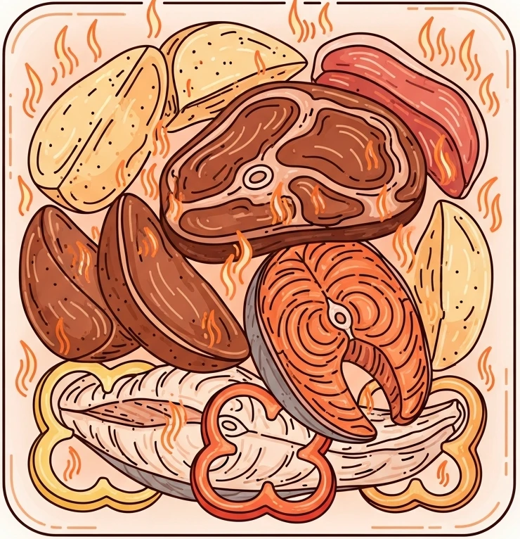 두꺼운 음식 느린 가열