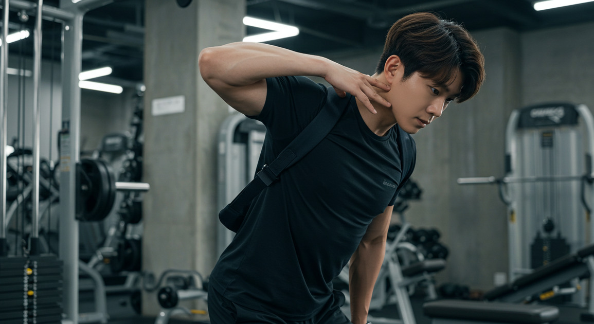 거북목 교정 운동하는 남성 이미지