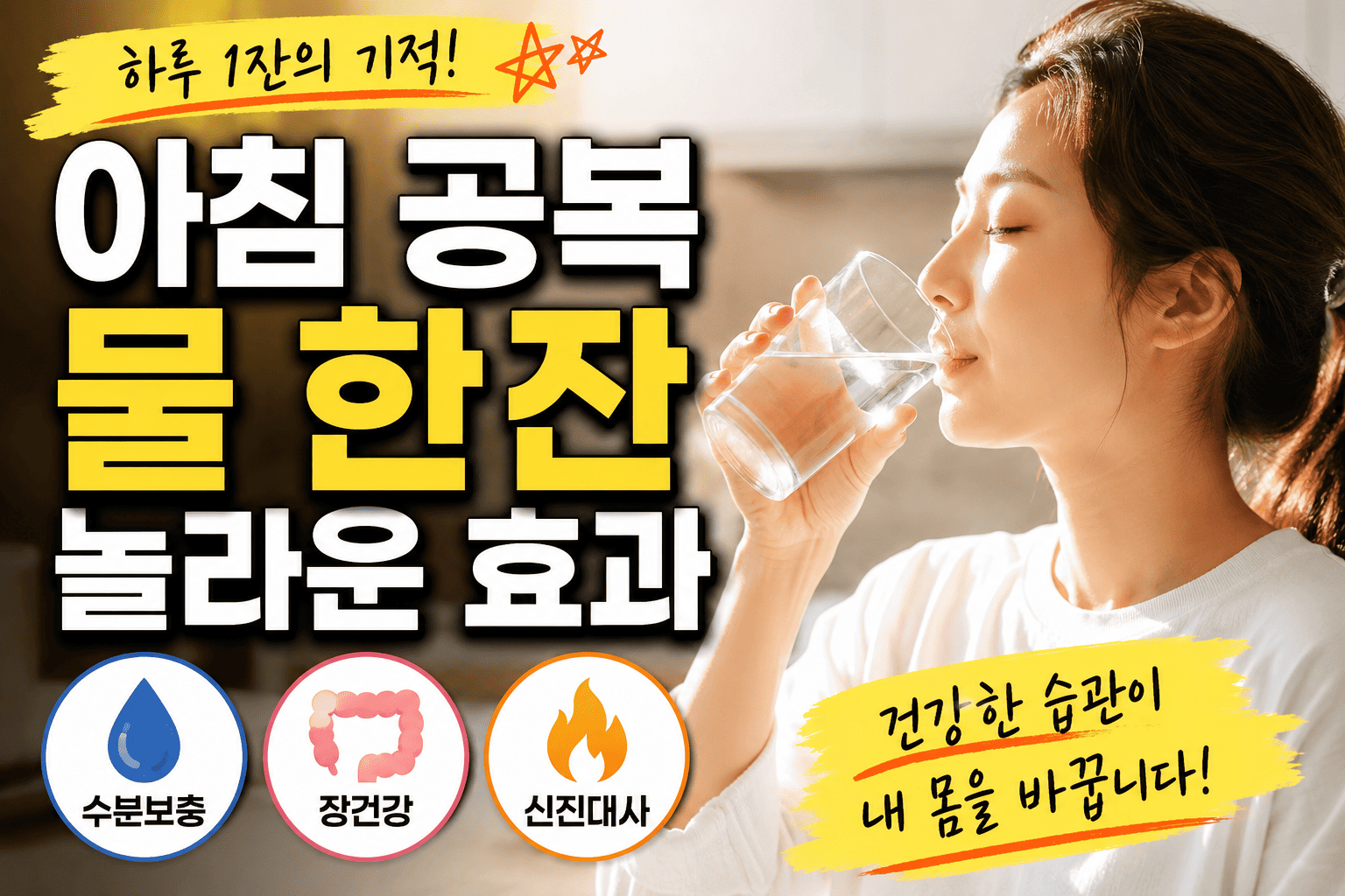 아침 공복 물 효과 (수분보충, 장건강, 신진대사)