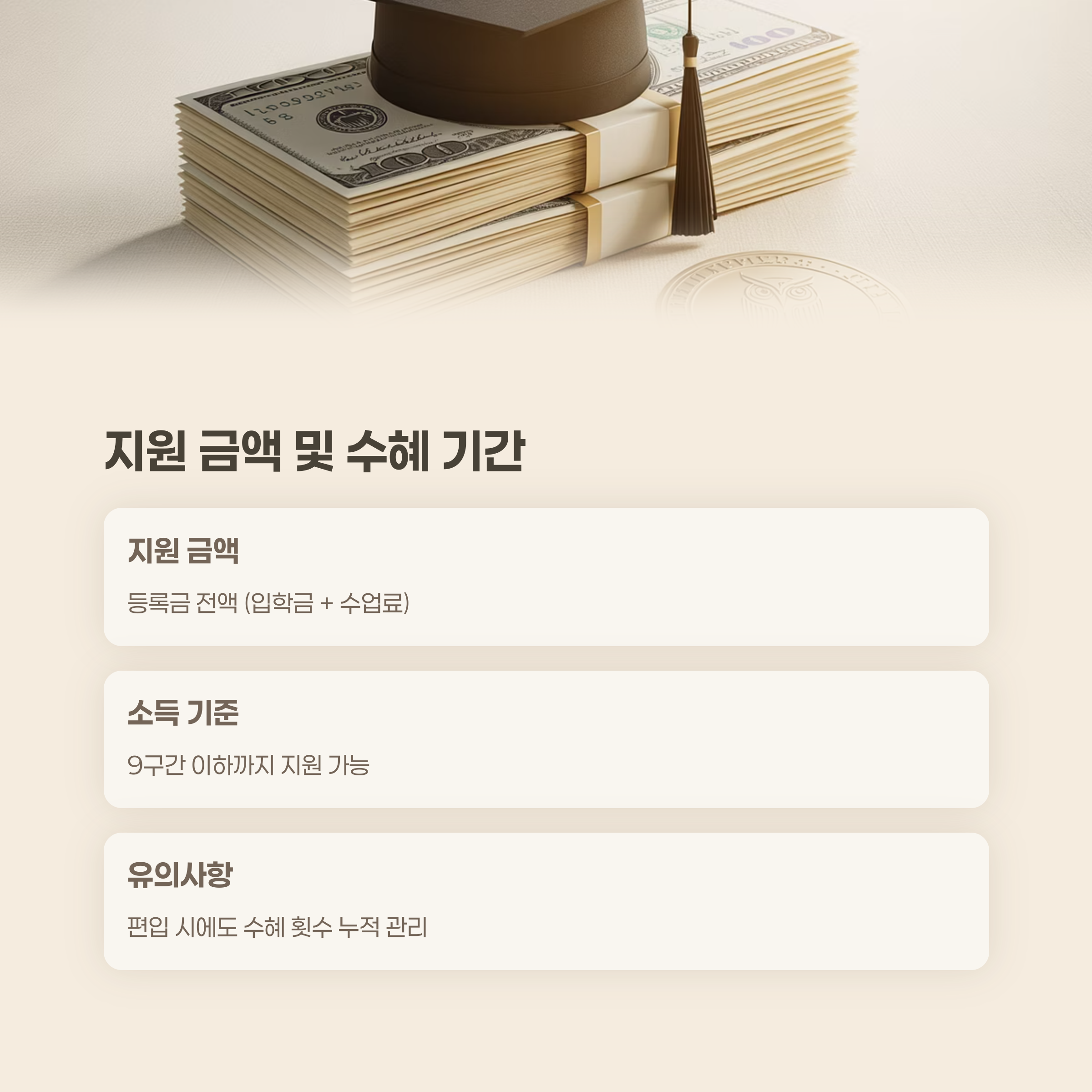 지역인재장학금 지원 금액 및 수혜 기간