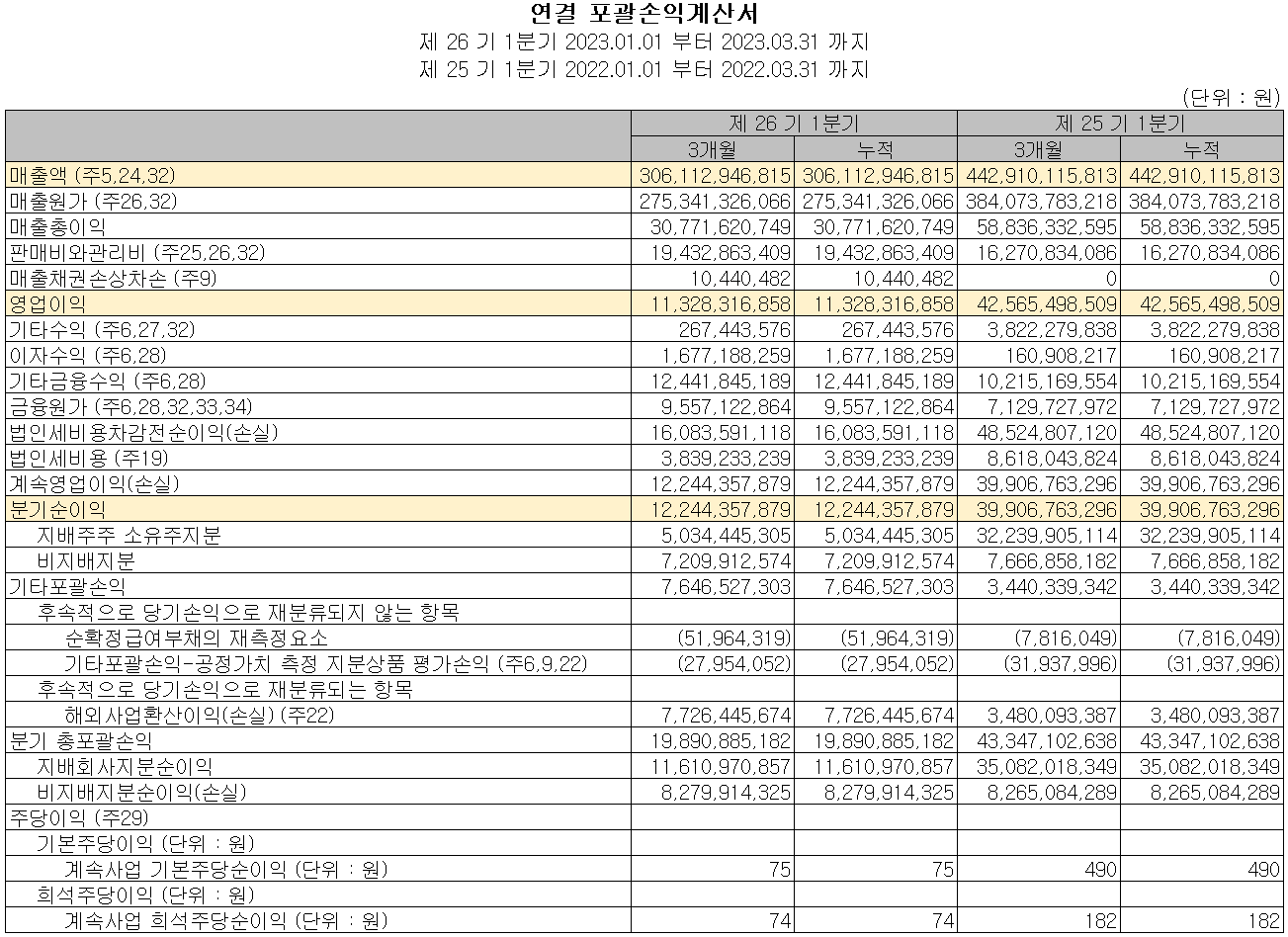 드림텍 - 손익계산서