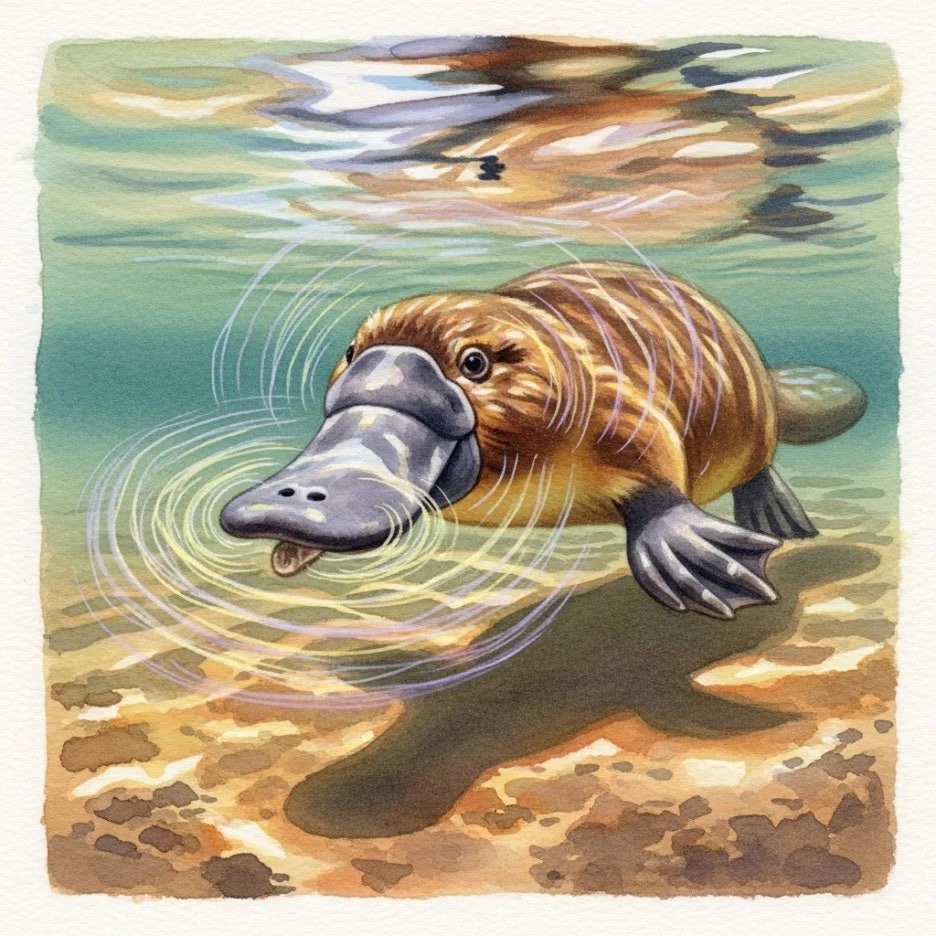 물속에서 먹이를 찾는 오리너구리의 부리