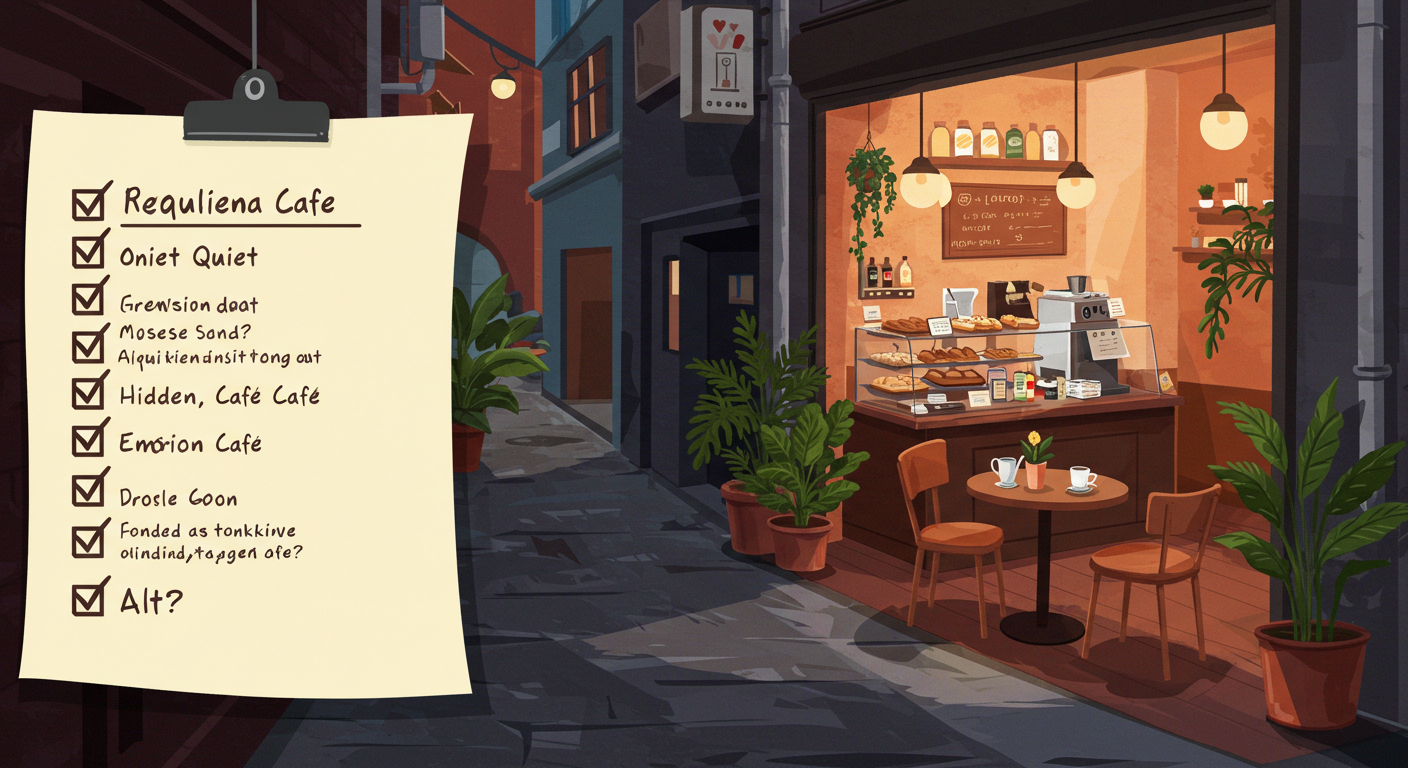 숨은 감성 카페의 조건을 정리한 체크리스트 스타일 일러스트