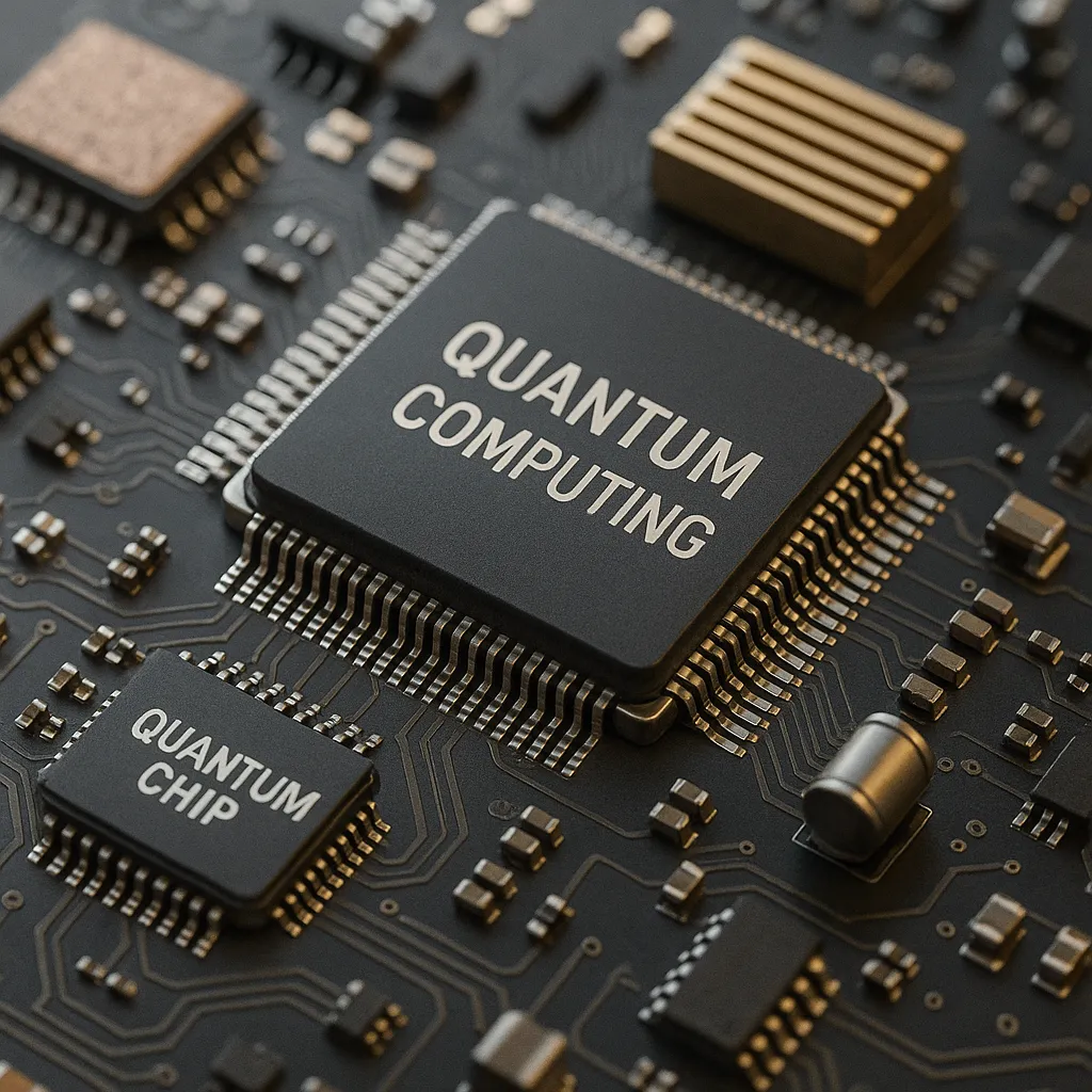 양자 컴퓨팅 칩과 부품의 정밀한 클로즈업 이미지