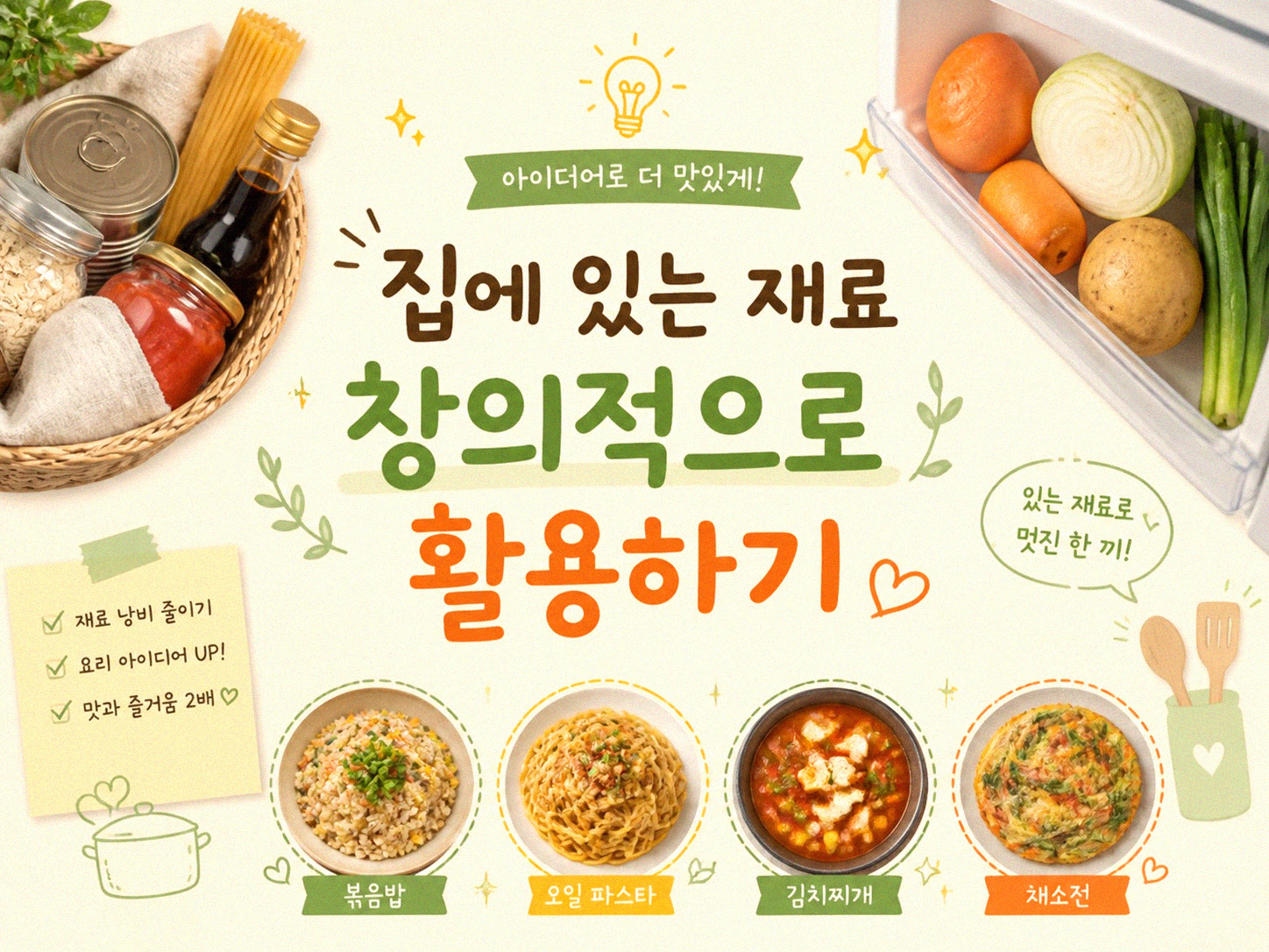 레시피 없이 냉장고 재료로 근사한 요리 만들기