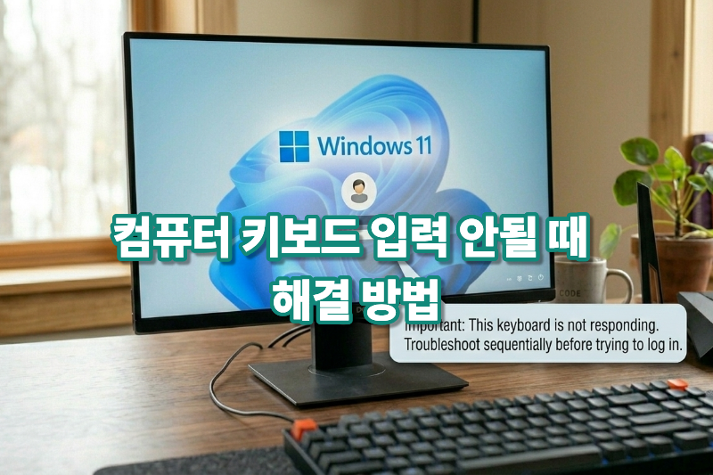 컴퓨터에서 키보드 입력이 되지 않는 오류 화면