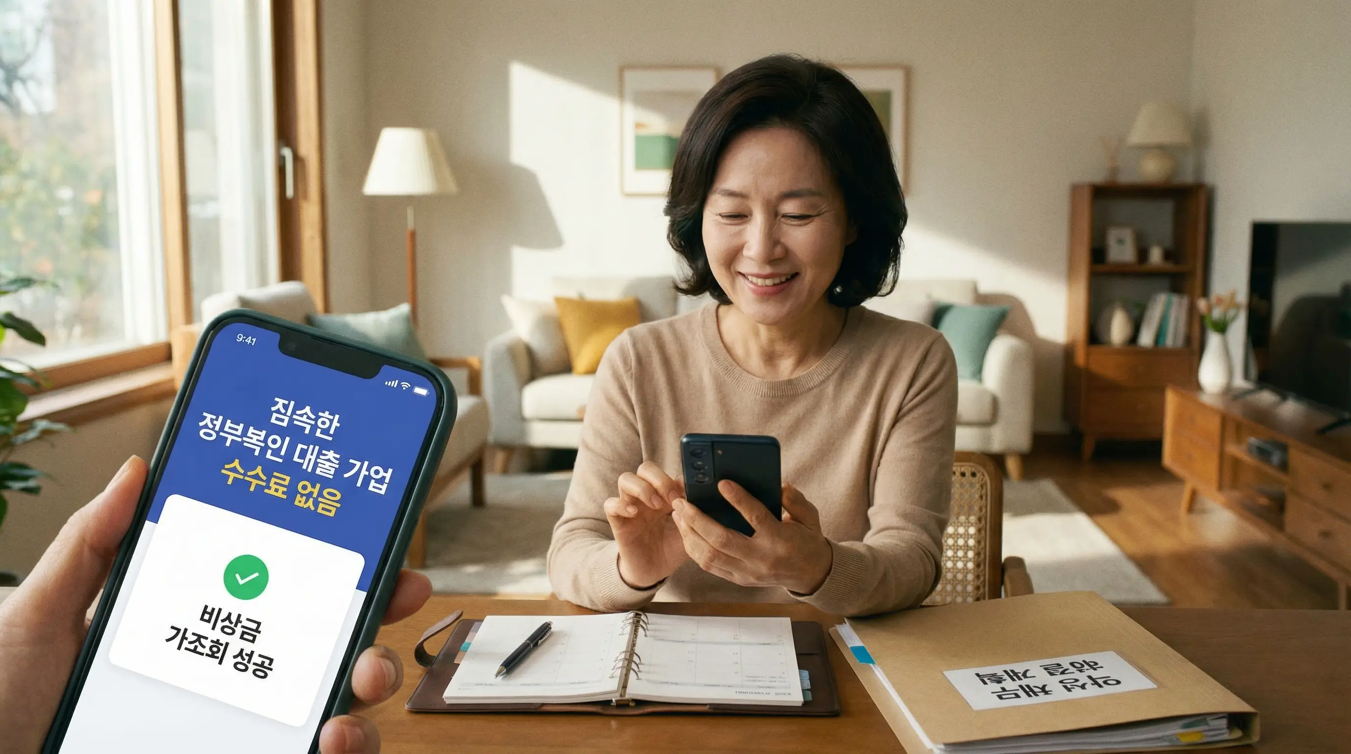 스마트폰 대출 앱으로 수수료 없는 안전한 정부 지원 비상금 대출을 가조회하고 악성 채무를 해결하는 현명한 소비자의 모습