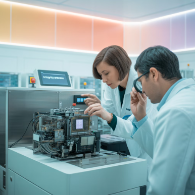 SK하이닉스 채용 공고 분석 섹션 이미지 - 반도체 연구원들이 연구하는 모습