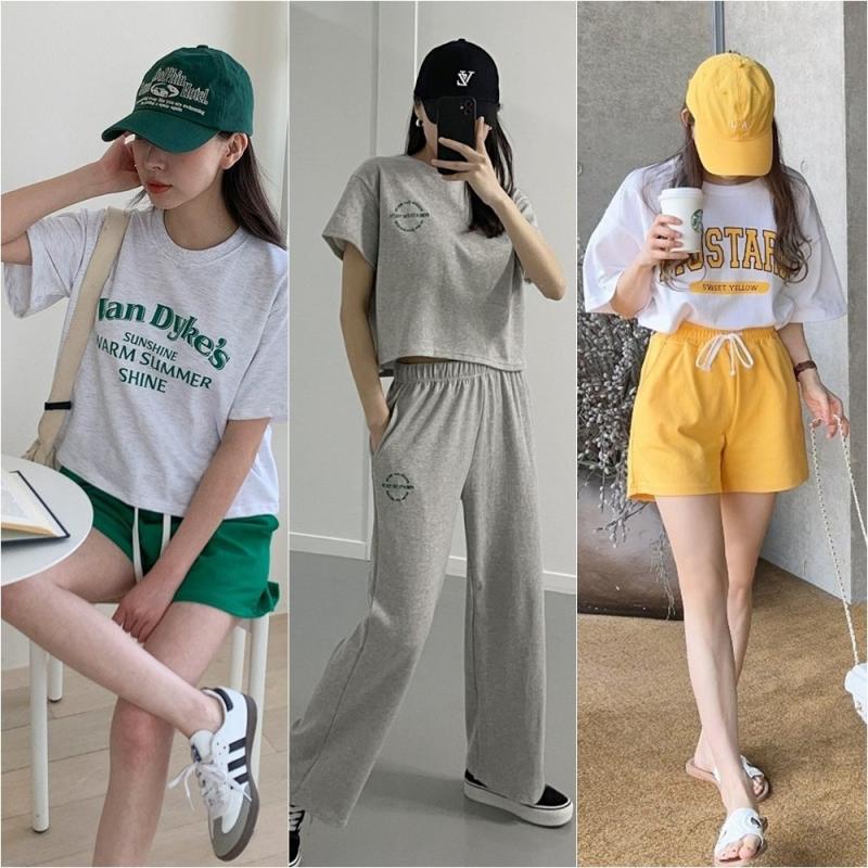 여성 트레이닝 세트 크롭 운동복 여름 와이드 상하 츄리닝 빅사이즈 루즈핏 조거 팬츠 가을