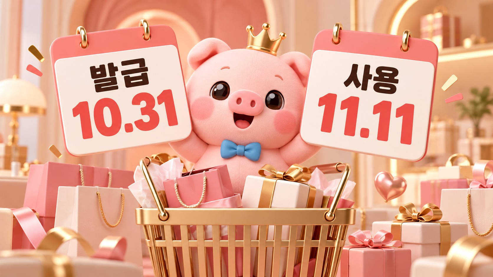 쿠폰 발급 10월 31일과 사용 11월 11일을 구분하는 소소피그