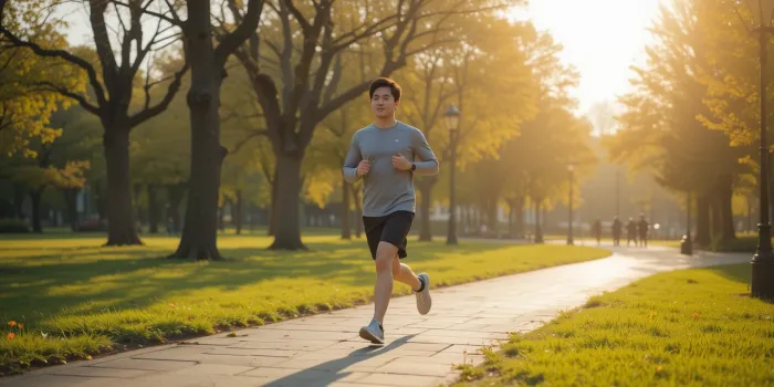 공원에서 조깅하며 활기찬 모습