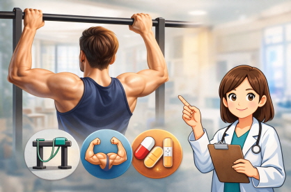 기초 체력 키우기 위해 턱걸이 운동하는 남성의 모습