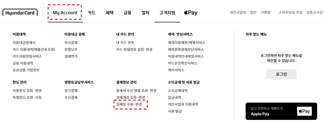 현대카드 결제일별 이용기간