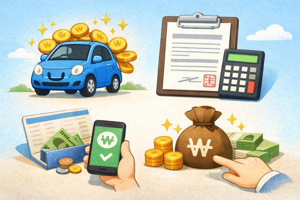 자동차와 환급금 일러스트