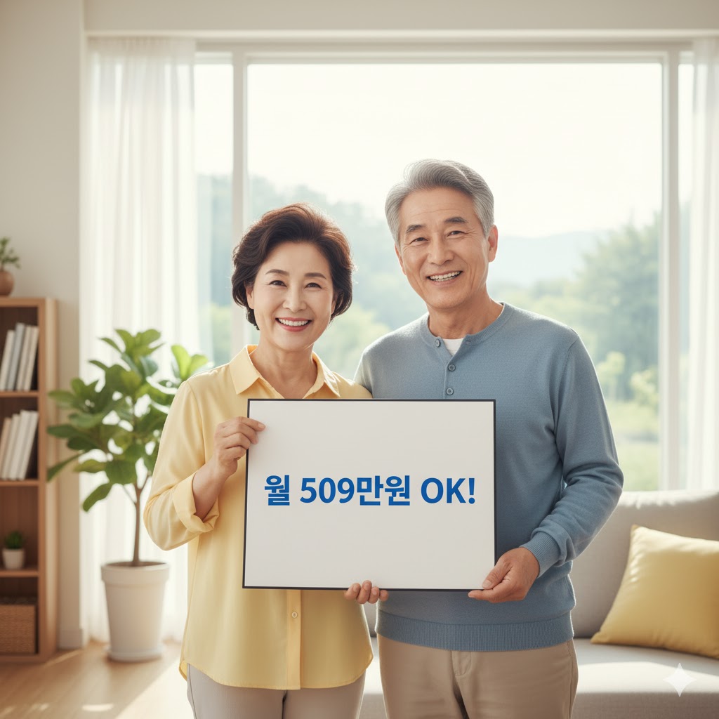 월509만 원이라고 적힌 통장을 들고 활짝 웃는 노부부의 모습