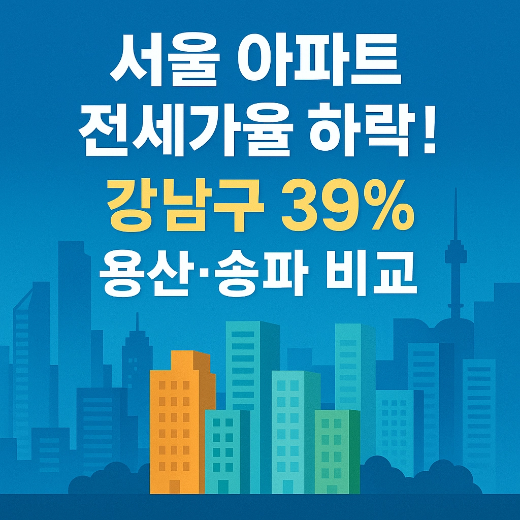 서울 아파트 매매 전세가율 하락 강남구 39% 용산 송파 비교