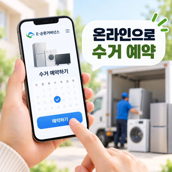 폐가전제품 무상수거를 온라인으로 간편하게 예약하는 모습