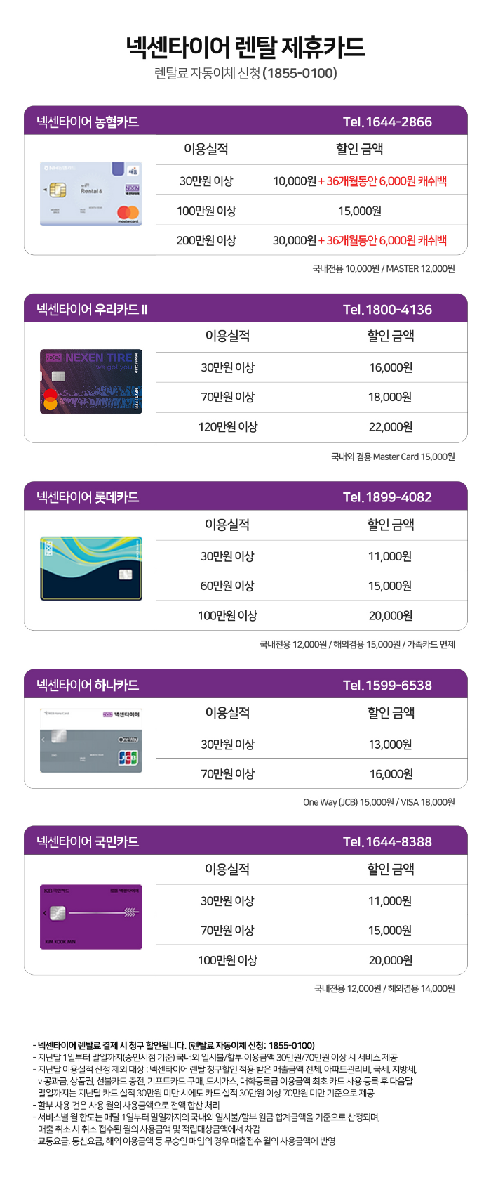 넥센 타이어 렌탈 제휴카드 할인