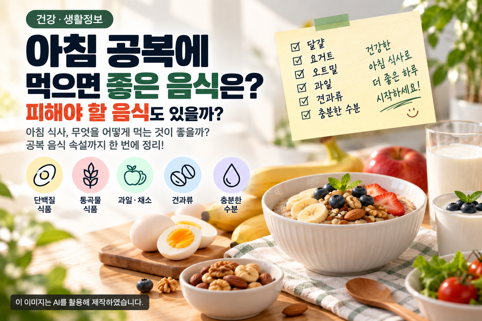 아침 공복에 먹으면 좋은 음식과 피해야 할 음식 및 건강한 아침 식사