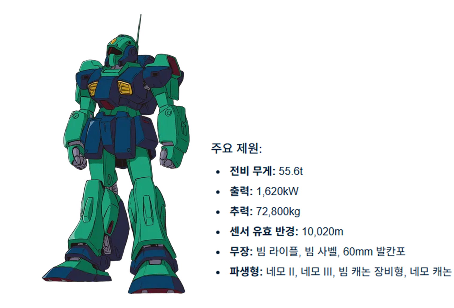기동전사 제타 건담 주요 기체인 네모 설명 이미지입니다.