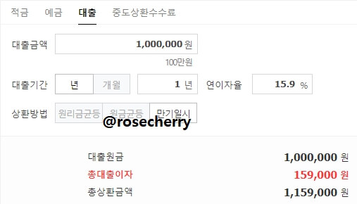 대출금리-연15.9프로-100만원-대출이자