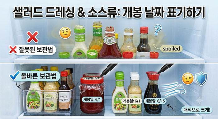 샐러드 드레싱 & 소스류: 개봉 날짜 표기하기
