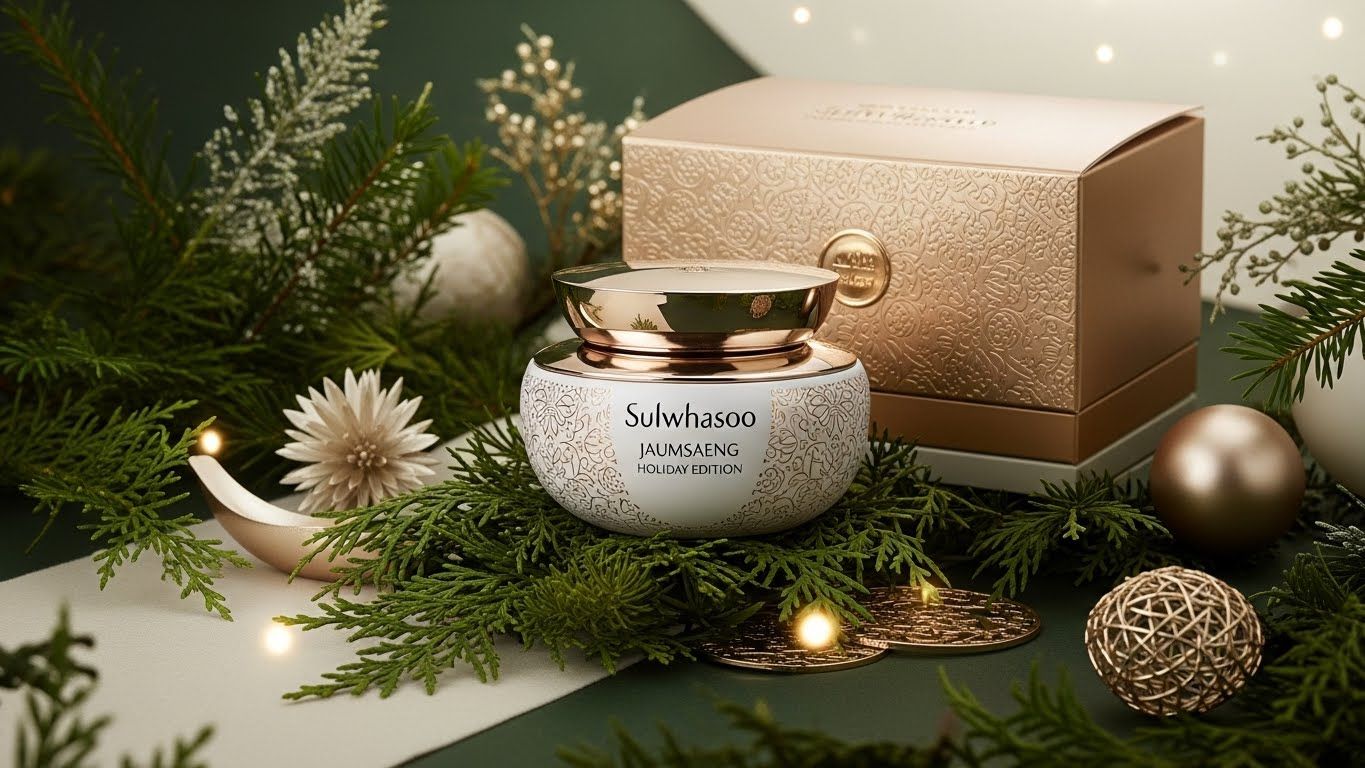 2025년 설화수 홀리데이 에디션 식초 크림 한정판은 고급스러운 그린과 골드 포장