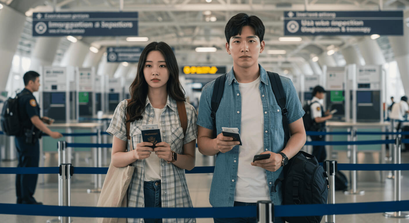 공항에서 환승을 기다리는 여행자 사진