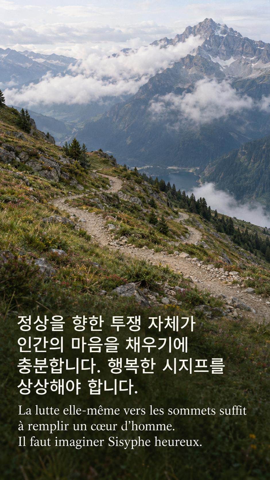 끝없는 노력 안에서도 행복하기 &mdash; 구름 사이 정상으로 이어지는 산길