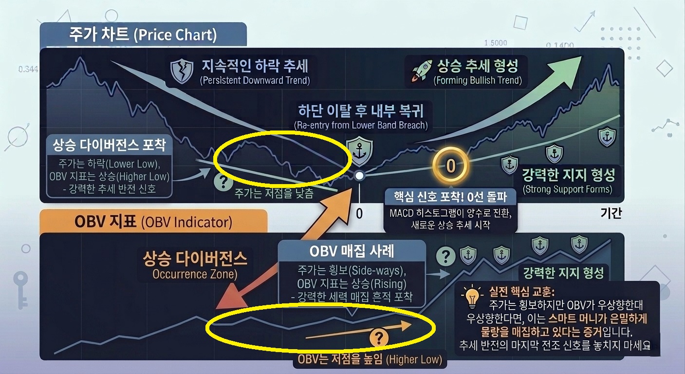 거래량 지표 OBV 상승 다이버전스 사례