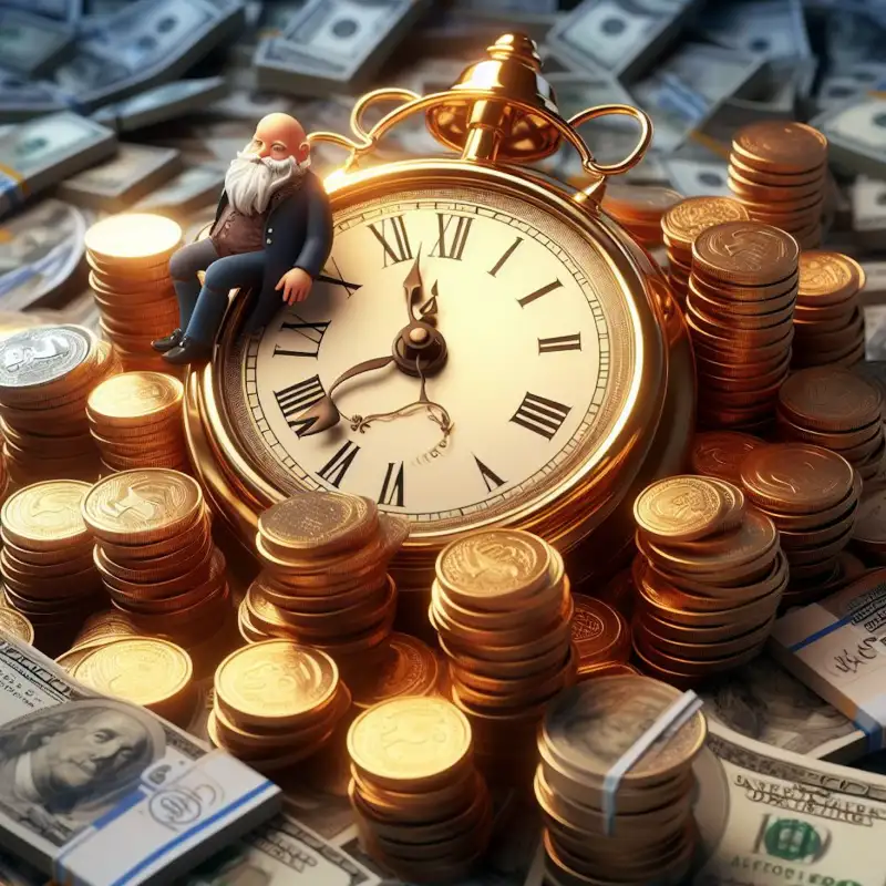 시계를-중심으로-동전과-지폐가-쌓여있는-이미지