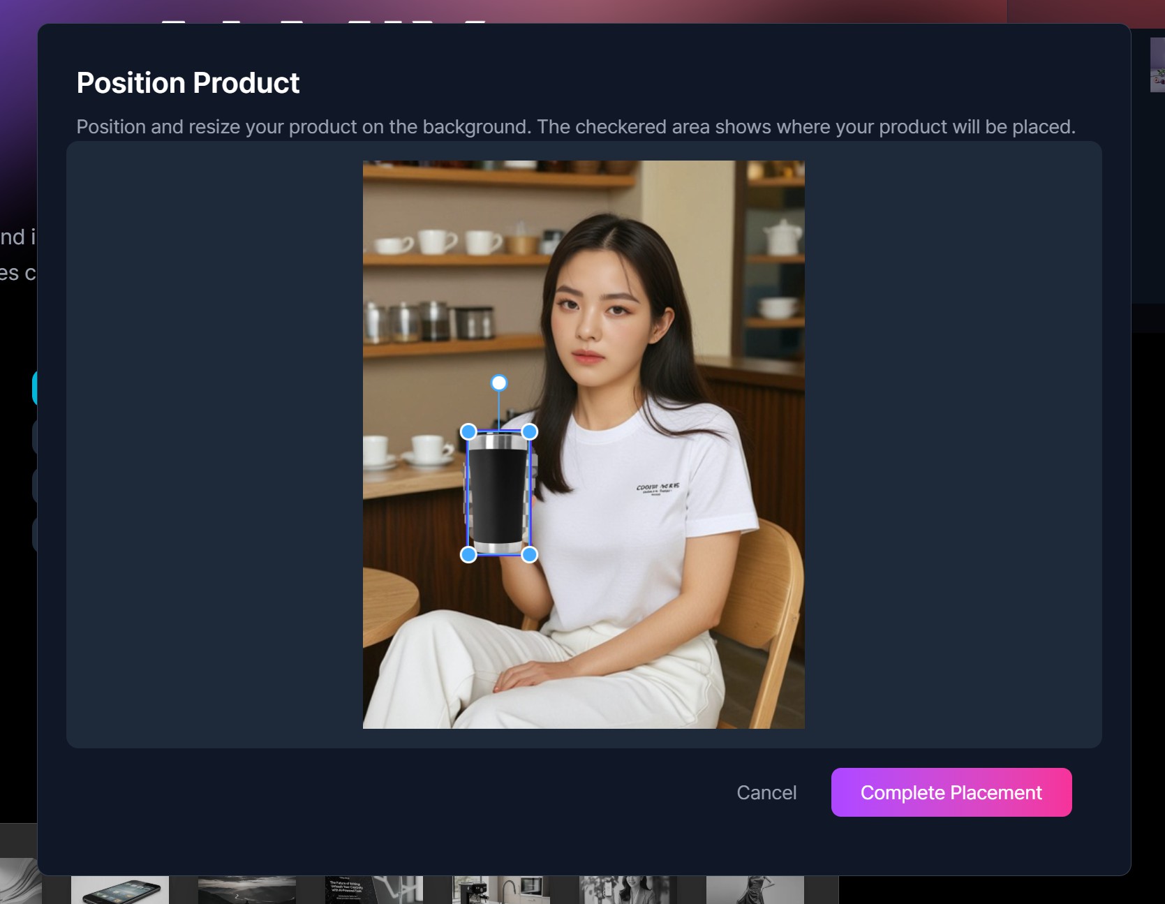 AI Mix Step 2: Upload Product Image and Adjust Position and Size