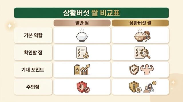 상황버섯 쌀 비교표 이미지