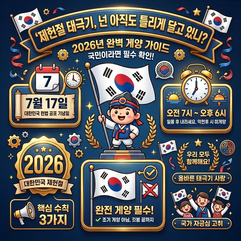 2026년 제헌절 태극기 게양, 3가지 핵심 수칙과 정확한 방법
