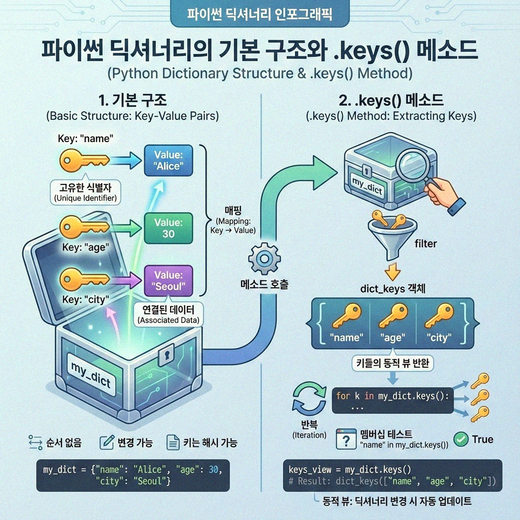 파이썬 딕셔너리에서 키 목록만 쏙 뽑아내는 방법