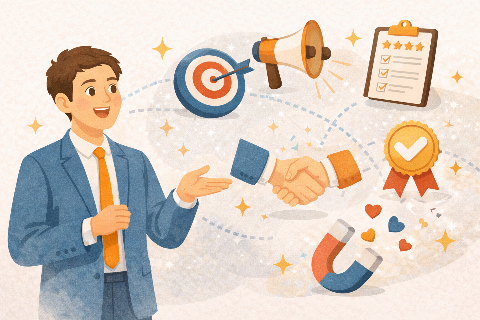 설득의 심리학1을 상징하는 타겟과 악수 일러스트