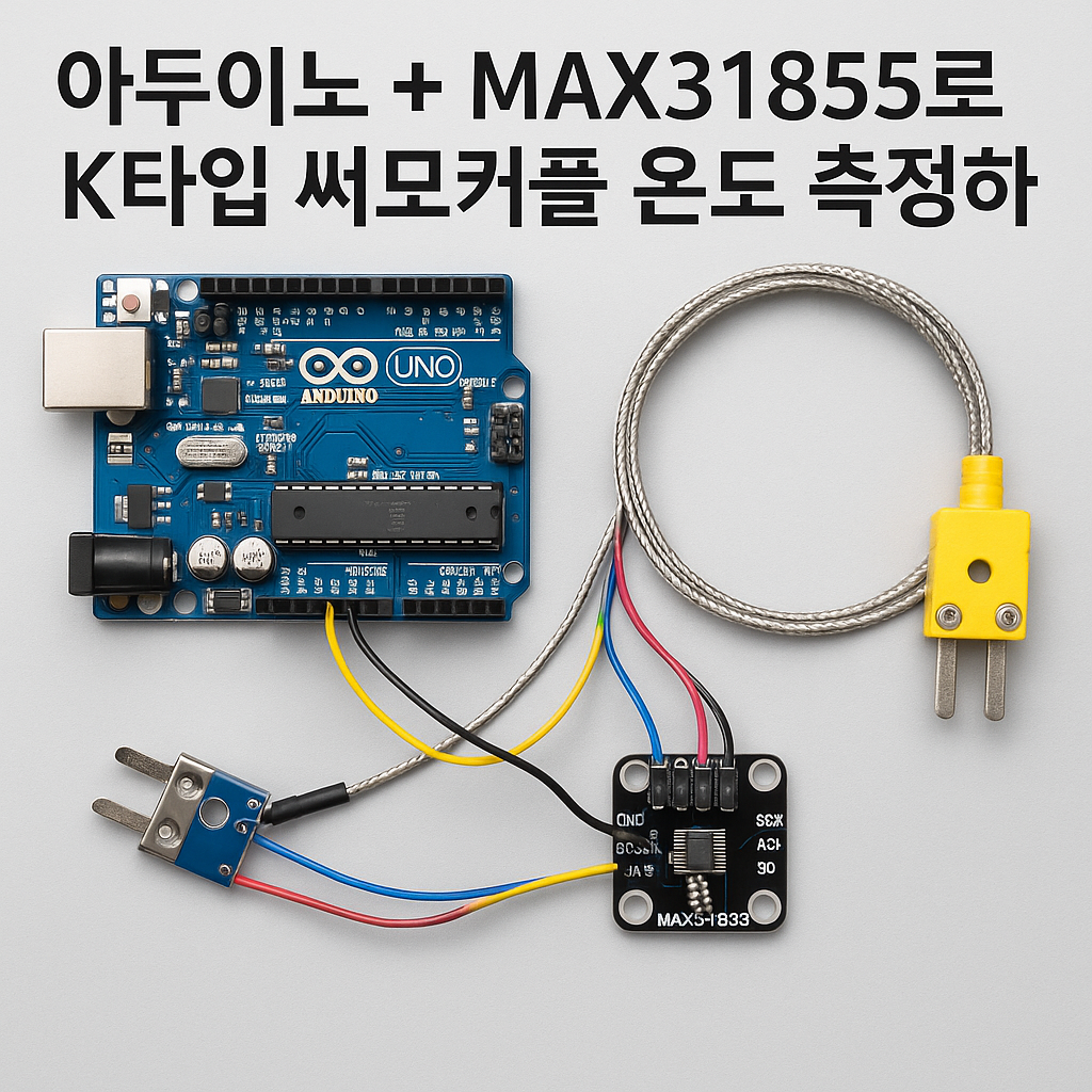 MAX31855 모듈과 K타입 써모커플 센서를 이용한 아두이노 온도 측정 회로 구성 이미지