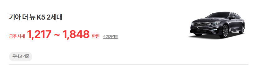 더 뉴 K5 2세대 중고차 시세 무사고 기준 평균 가격