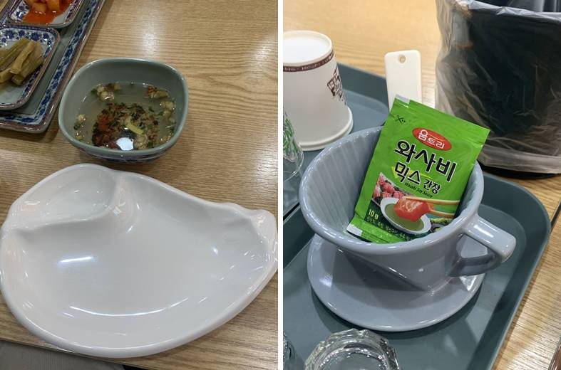 국물, 간장 와사비, 앞 접시