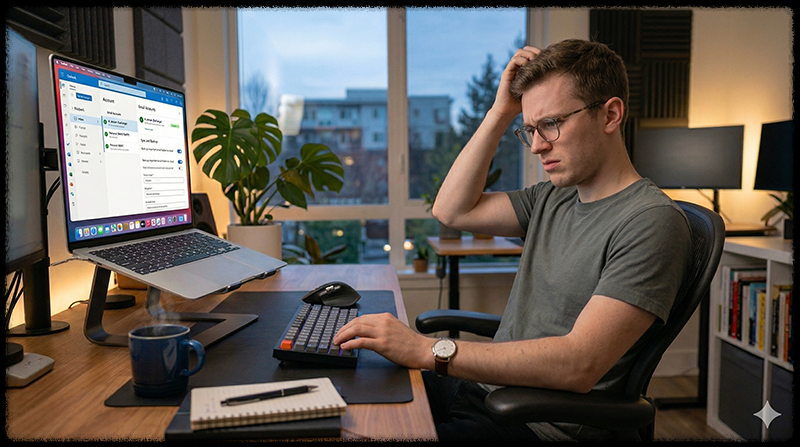 아웃룩 설정에서 계정과 동기화 상태를 확인하는 모습